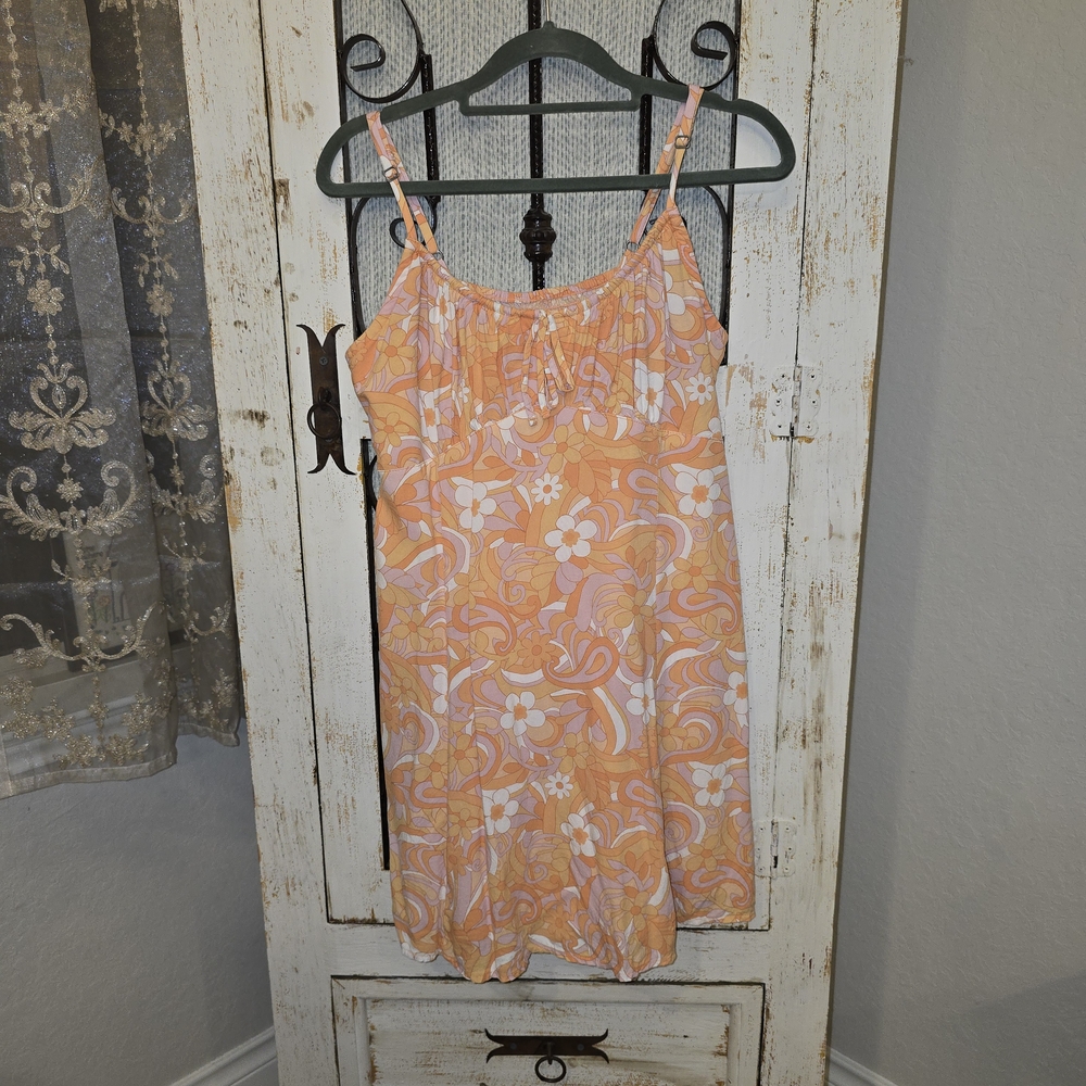 Hollister Retro Floral Peach and Lavender Babydoll Dress